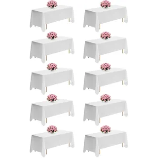 VEVOR 10 x Tischdecke Tischwäsche 1778x3048 mm, wiederverwendbarer Tischdeckenschutz, maschinenwaschbares Tischtuch aus Polyestergewebe für Partys Hochzeiten Bankette formelle Veranstaltungen, Weiß