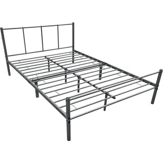 [en.casa] Metallbett 140 x 200cm Dunkelgrau Bettrahmen Jugendbett Stahlrahmen Gästebett Bettgestell