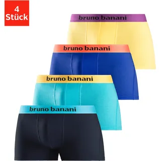 Bruno Banani Boxer "Boxershorts für Herren" Packung, 4 Stk. mit farbigen Marken-Schriftzug am Bündchen, gelb, türkis, royalblau, navy