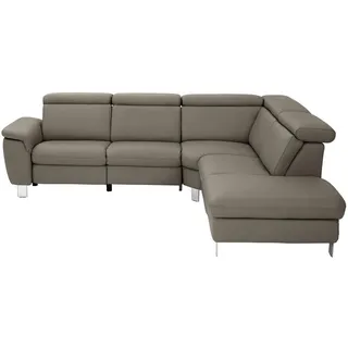 Cantus Ecksofa , Graubraun , Leder , Echtleder , Rindleder , Uni , Ottomane rechts, L-Form , 271x239 cm , Typenauswahl, Bettkasten erhältlich, Fußauswahl, Lederauswahl, Stoffauswahl, Hocker erhältlich, Rückenfutter , Wohnzimmer, Sofas & Couches, Wohnlandschaften, Ecksofas