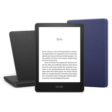 Kindle Paperwhite Signature Essentials Bundle mit einem Kindle Paperwhite Signature Edition (32 GB | ohne Werbung), einer Amazon Lederhülle (Marineblau) und einem kabelloses Ladedock „Made for Amazon“
