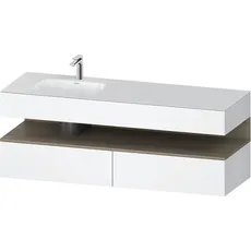 Duravit Qatego Einbauwaschtisch mit Konsolenwaschtischunterbau, 1600x550x600mm, Nische Eiche Terra, Becken links, QA4795035, Farbe: Weiß Matt/mit Nischenbeleuchtung