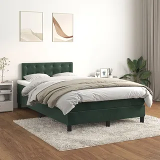 vidaXL Boxspringbett mit Matratze Dunkelgrün 120x200 cm Samt - Grün