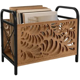 JurciCat 33.5x26x17cm Zeitungsständer Holz Zeitschriftenhalter Modern Elegantes Skelett-Muster Zeitungshalter Briefständer Multifunktionaler Aufbewahrungskorb Für Büro Zuhause und Wohnzimmer