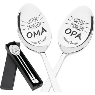 Loffel Oma Opa Müslilöffel, 2 Stück Kaffeelöffel mit Gravur Beste Oma und Opa Der Welt Edelstahl Kaffeelöffel 19.5 cm, Geburtstag Weihnachten Geschenk Müslilöffel für Oma und Opa Nikolaus Geschenke