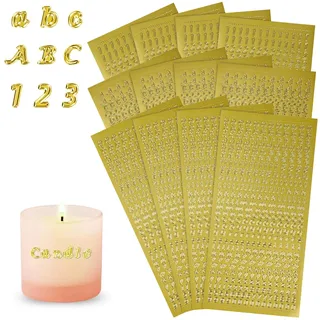NISENTIA 2930Stück/12 Blatt Wachsbuchstaben für Kerzen Groß Klein Klebebuchstaben Gold Buchstaben Aufkleber mit Zahlen für Taufe Kommunion oder Hochzeit Scrapbook Kerzen Verzieren