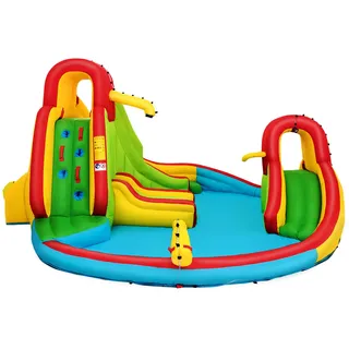 FANTASK Aufblasbare Hüpfburg, 511 x 400 x 240 cm, Wasserhüpfburg für Kinder mit Wasserrutsche, Kletterwand, Planschbecken, Wasserkanone & Basketballkorb, Wasserpark für Außenbereich
