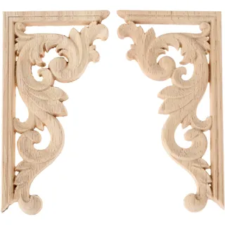 2pcs Links+rechts(pro 1pcs) Vintage skulptur aus Holz Blumenmuster Möbel Wohnung Deko Europäischer Stil Corner Flourish Decoration ohne Lack Gipüre Wand Möbel