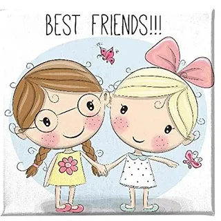 Homemania HM20KNV60x60-181 Bild für die besten Freunde – Kinder – für Wohnzimmer, Schlafzimmer, Mehrfarbig, Polyester, Holz, 60 x 3 x 60 cm