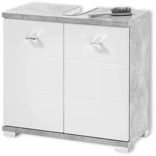 Stella Trading Badezimmer Waschbeckenunterschrank in Beton Optik, Weiß - Moderner Bad Unterschrank Badezimmerschrank mit viel Stauraum - 60 x 52 x 30 cm (B/H/T)