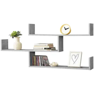 [en.casa] Wandregal Grimstad , Grau , Holzwerkstoff , 3 Fächer , 119x55x18 cm , Wohnzimmer, Regale, Wandregale