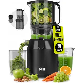 LEBENLANG Entsafter Slow Juicer - Inkl. Rezeptbuch & Große 130mm Öffnung | 100% BPA-Frei Perfekt für Obst ganze Früchte und Gemüse I Best Juicer Machine Saftpresse elektrisch Masticating Green Press