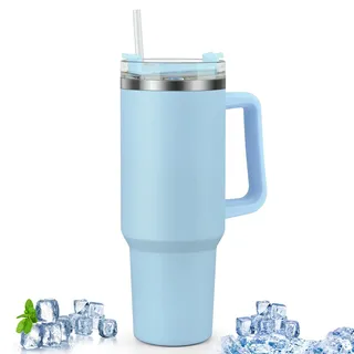 Csuntikulo 40 Unze Doppelwandiger Edelstahl Vakuum Isolierbecher, 1200ml Becher Tumbler mit Deckel Strohhalm und Griff,Thermal Mug für heiße und kalte Getränke