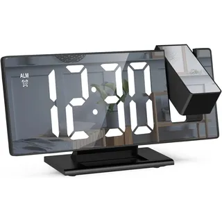 Criacr Projektionswecker, Digitaler Wecker mit Projektion 180 °, LED Spiegel-Wecker mit Große Display, Temperaturanzeige, Wecker Digital mit Snooze, Datum, 3 Helligkeit, für Schlafzimmer Büro