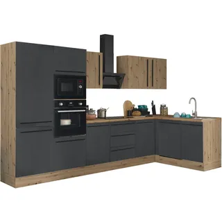 kochstation Winkelküche Florida L-Form 340 cm schwarz