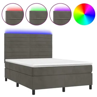 vidaXL Boxspringbett mit Matratze & LED Dunkelgrau 140x190 cm Samt - Grau