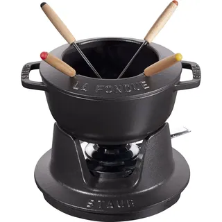 Staub Fondue Set mit 4 Gabeln, Gusseisen, 16 cm, 1,1 l, Für Käse- Schoko- und Fleisch-Fondue, Made in France, Schwarz