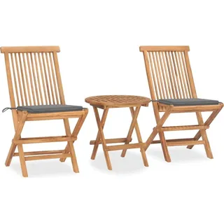 Best Möbel Gartenmöbel Set Balkonmöbel-Set 3-tlg. Garten-Essgruppe mit Kissen Klappbar Massivholz Teak - Gartenmöbelgarnituren CL7211455 2parcel - Grau