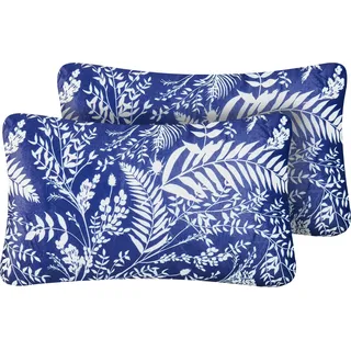 BELIANI Gartenkissen 2er Set Marineblau Polyester Pflanzenmotiv Rechteckig 30x50 cm Wasserabweisend Dekokissen mit Füllung für Garten Terrasse Balkon - Blau, Weiß