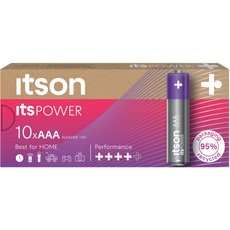 ITSON, Batterien AAA, 10 Stück, 1.5V, Alkaline Batterien, für Uhren, Taschenlampen, Fernbedienungen, umweltfreundliche Verpackung 95% recycelt