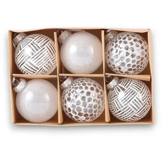 6er Set edle XXL Weihnachtskugeln Ø 8cm in Weißer-Farbe Weihnachtsbaum Kugeln Christbaumkugeln Weihnachts-Deko Christbaum-Schmuck (Variante 1)