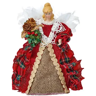 Weihnachtsengel Baumspitze Rotes Tartan Mit Federflügeln 20Cm Premier