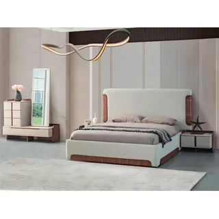 Stilvolle Beige Schlafzimmer Möbel Polster Doppelbett Schminktisch 5tlg - Beige