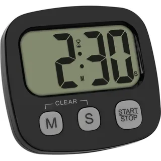 TFA Dostmann Digitaler Kurzzeitmesser zum Sport/Kochen/Lernen, 38.2057.01, inklusive Stoppuhr und Uhrzeit, magnetisch, großes Display, Eieruhr, Küchen-Timer, Sport-Timer, schwarz