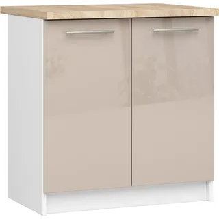 Akord Küchenschrank Oliwia 2-Türig Weiß/Cappuccino Hochglanz 80X46X85 Cm - Weiß, Beige