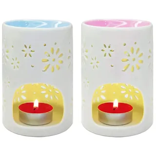 HwaGui Aromalampe 2er Keramik Duftlampe Teelichthalter Duftöl Kerzenhalter Aromabrenner Ölbrenner, Blumen Muster