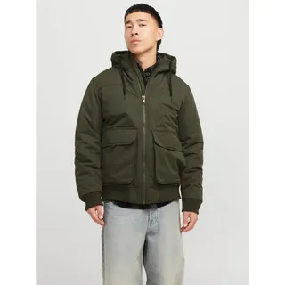 JACK & JONES Bomberjacke »JJCONSTRUCT BOMBER mit glänzender Oberfläche« mit Kapuze, grün