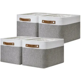 DULLEMELO Stoffkörbe zur Aufbewahrung, Büro, Zuhause, Kinderzimmer, Organisierungskörbe für Regale, Schlafzimmer, Spielzeug, Geschenk, Stoff-Aufbewahrungskorb mit Griffen (weiß und grau, 38,1 x 27,9 x