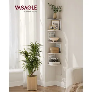 VASAGLE Eckregal, Wandregal 5 Ebenen, Schweberegal, Regal Wandmontage, Zickzack-Form, PVC-Rattan-Seitenplatten - Beige