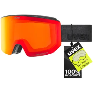 Uvex lace Attract - stylische, verspiegelte Skibrille mit Magnetwechselscheibentechnologie und Anti-Fog-Beschichtung für Damen und Herren - black/red-orange - one size
