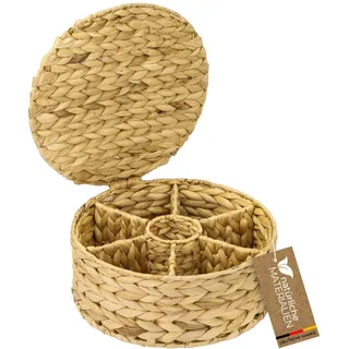 HMF Teebox aus Wasserhyazinthe mit 7 Fächern zur Aufbewahrung von Teebeuteln, Aufbewahrungskorb als Organizer für Küche, Bad, Wohnbereich | 27 x 27 x 11 cm | Natur