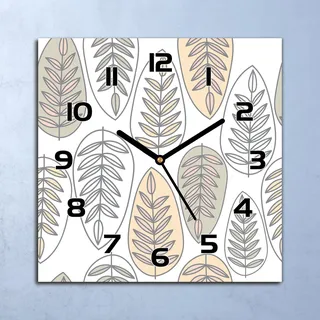 Wanduhr Echt-Glas-Küchenuhr Blätter Minimalistisch Quarz 30x30 Deko Bilder - Weiß