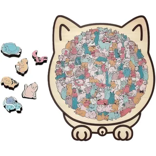 Yamobi Holzpuzzle Katzenpuzzle – 135 Teile Katzenpuzzle Holz Holz Puzzle Katzen-Silhouetten, Holzpuzzle Erwachsene Geschenk, Puzzle Holz Dekoration(B)
