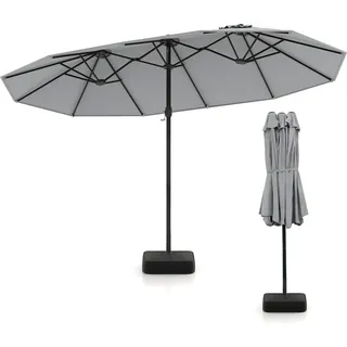 COSTWAY Doppelsonnenschirm 443x265cm mit Ständer & Kurbel , Sonnenschirm Groß XXL UPF 50+, Gartenschirm Terrassenschirm, Marktschirm Grau - Grau