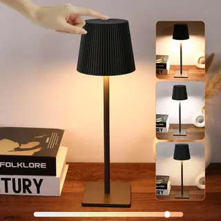 Mkitnvy LED Tischlampe Akku, Tischleuchte Kabellos Dimmbare mit Touch Control, 3 Lichtmodi, Wiederaufladbar USB, IP54 für Schlafzimmer Bar Restaurant (Schwarz)