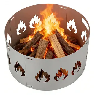 Ikodm Funkenschutz, silberfarbene, zusammensetzbare Feuerschale mit Brandschutzhaube, Durchmesser 55–60 cm, verstellbar