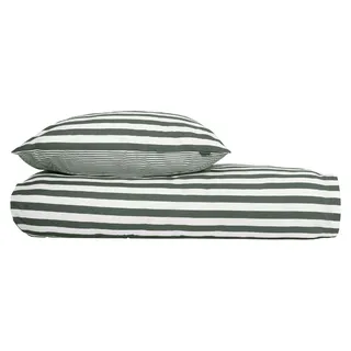 SCHIESSER Bettwäscheset Marie | Gestreift | Renforcé | 2-teilig | 100% Baumwolle | Angenehm weich & glatt | YKK-Reißverschluss | 135x200 cm + 80x80 cm | Dunkelgrün