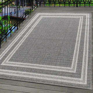 Carpetsale24 Outdoor Teppich Wetterfest Innen & Außenbereich Modern Design Küchenteppich Balkon Terrassen Flachgewebe Wetterfest, Grösse: 80x150 cm - Grau