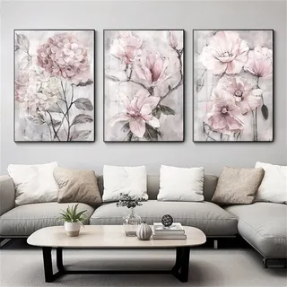 champracer 3er Poster Set Rosa, Aesthetic Bilder Wandcollagen Aesthetic Deko Poster Set, Moderne Aura Rosa Blume Deko Poster & Kunstdrucke, Vintage Bild Für Wandbilder Wohnzimmer (50x70 cm)