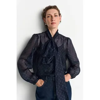 Schluppenbluse RICHROYAL, Damen, Gr. 38, blau (midnight blau), Web, Obermaterial: 100% Polyester, gepunktet, regular fit taillenbedeckt, Rundhals, eingesetzt angesetztes Bündchen, Blusen Schluppenbluse, Regular fit mit Schleife