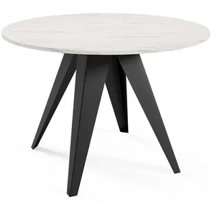 Feldmann-Wohnen Esstisch Gerda Bianco Marmor / Schwarz 90/128 / 90 / 76cm , Weiß, Grau, Schwarz , Holz , Rund,Rund , Stativgestell , 90x76x90 cm , Esszimmer, Esstische