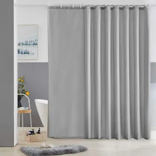 Furlinic Duschvorhang Überlänge, Badvorhang Anti-schimmel für Dusche und Badewanne in Bad, Textile Vorhänge aus Stoff Antibakteriell Wasserdicht, Extra Breit Grau 275x180cm mit 18 Duschringen.