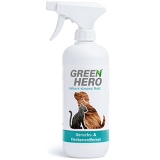 Green Hero Geruchsentferner und Fleckenentferner 500 ml, das Spray gegen Gerüche und Flecken bei Haustieren, Biologischer und neutralisierender Enzymreiniger für Urin, Kot, Erbrochenes, Bei Haustieren