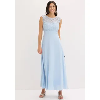 Maxikleid BONPRIX "Maxikleid mit Spitze", Damen, Gr. 36, N-Gr, blau (puderblau (länge: regulär)), Spitze, Obermaterial: 100% Polyester. Futter: 100% Polyester. Spitze: 100% Polyester, unifarben, festlich, tailliert knöchellang, Rundhals, Kleider Maxikleid, für festliche Anlässe, vollständig gefüttert, taillierte Passform, Topseller
