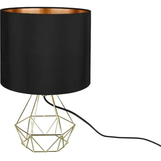 meineWunschleuchte Tisch-Lampe Schwarz Gold mit Stoff Lampenschirm | Höhe 38cm, E27, mit Gitterkorpus, mit Schnurschalter, für Wohnzimmer & Schlafzimmer, ausgefallene Nachttischlampe