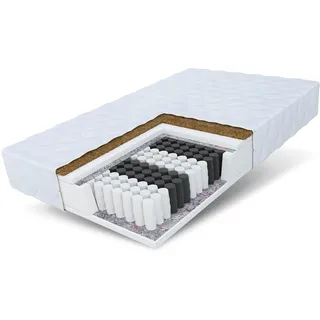 FDM Home Plus Matratze 160x200 cm Taschenfederkern Höhe 17 cm Härtegrad H3 H4 7-Liegezonen Öko-Tex Allergikergeeignet Bezug Waschbar Kokosfaser-Einlage